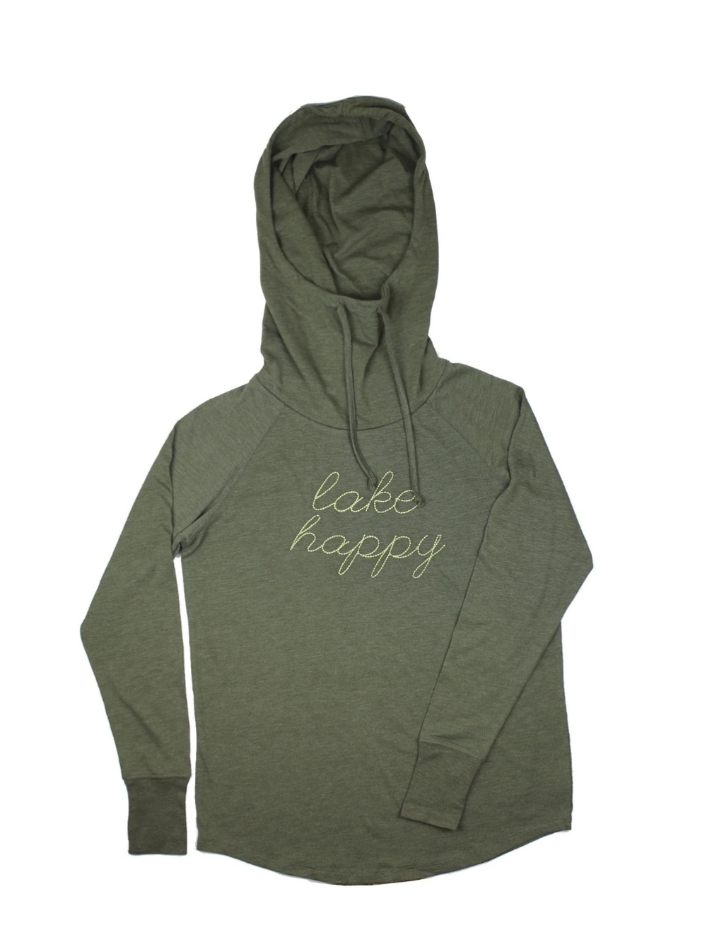 Lake Happy Hooded Cowl Neck Long Sleeve Tee Like New